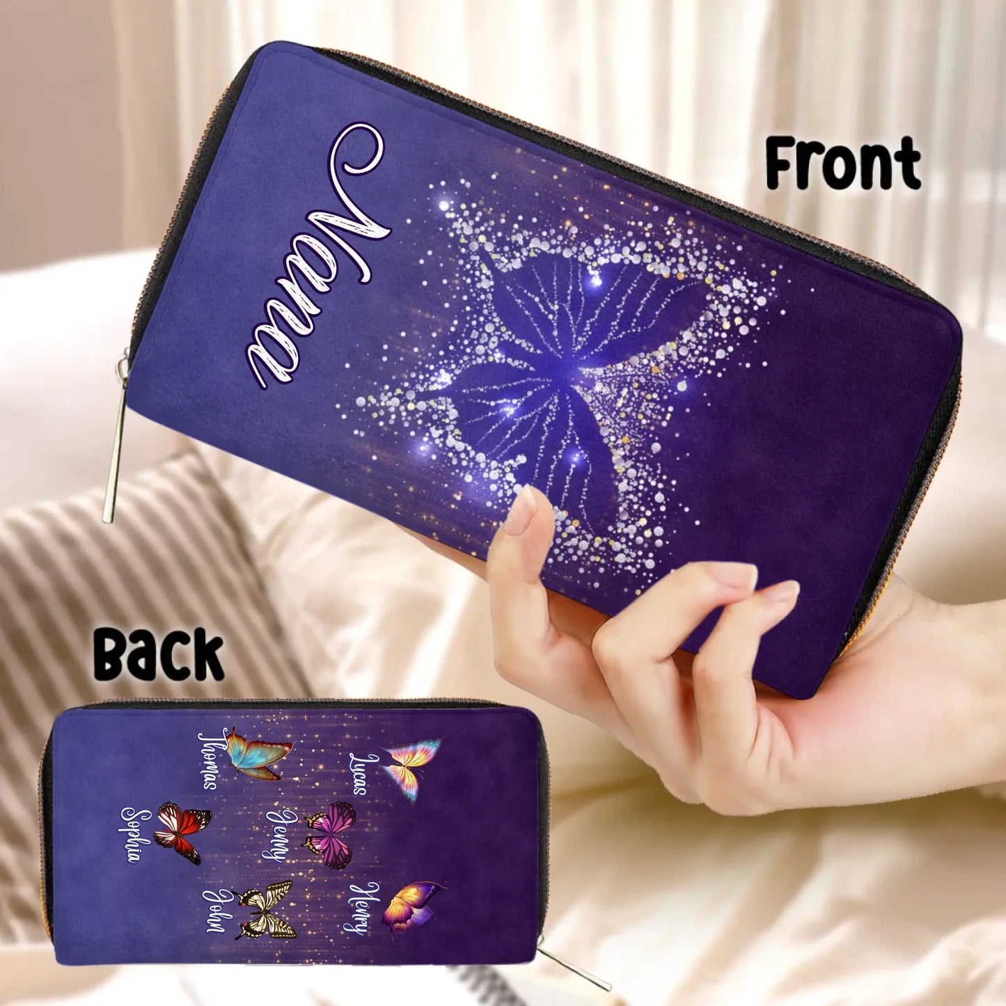 Personalized Grandma Butterfly Long Wallet - Mother's Day Gift For Grandma/ Mom