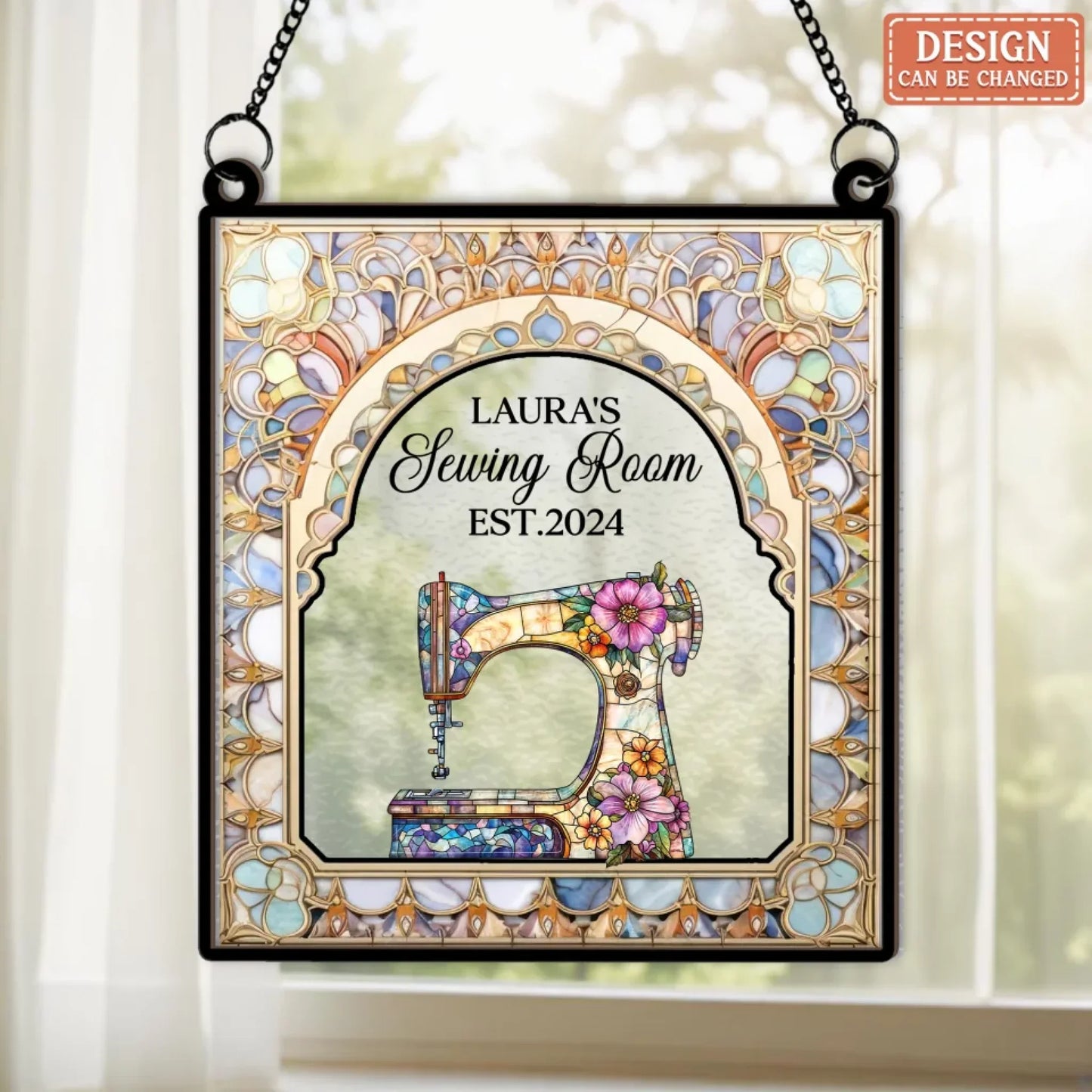Personalized Custom Name Sewing Machine Craft Room - Custom Shape Suncatcher Hanging Ornament - Mother's Day Gift Idea
