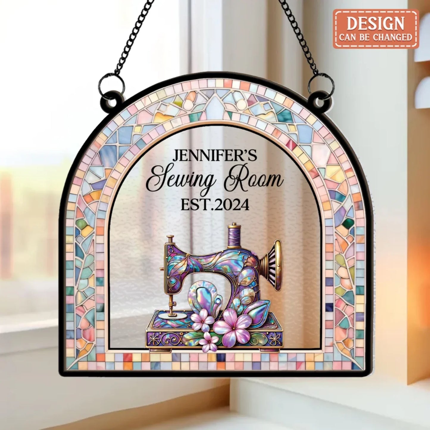 Personalized Custom Name Sewing Machine Craft Room - Custom Shape Suncatcher Hanging Ornament - Mother's Day Gift Idea