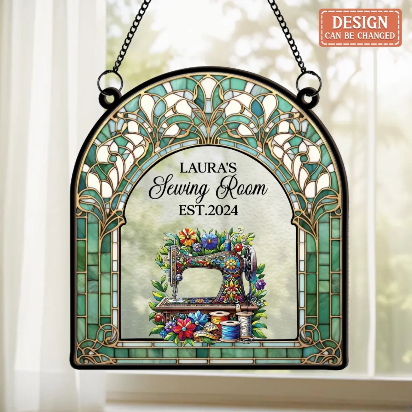Personalized Custom Name Sewing Machine Craft Room - Custom Shape Suncatcher Hanging Ornament - Mother's Day Gift Idea