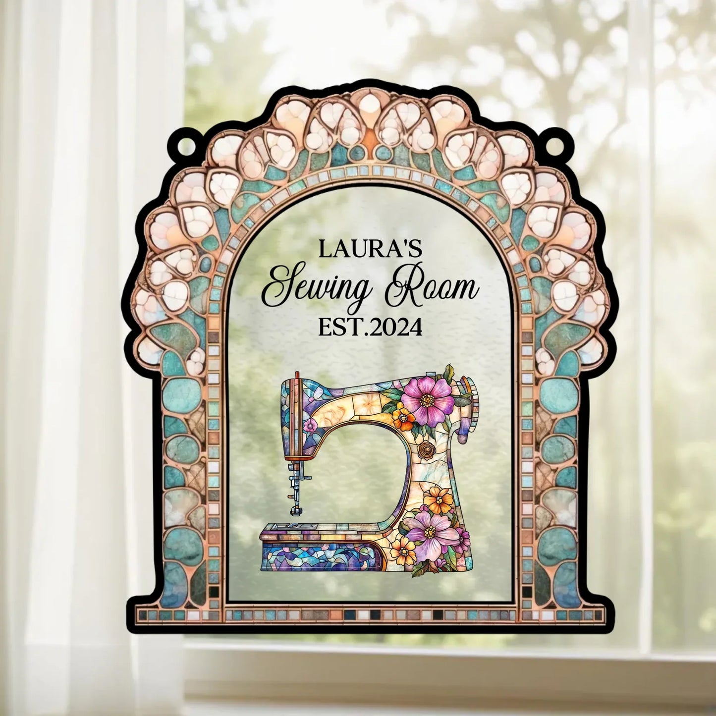 Personalized Custom Name Sewing Machine Craft Room - Custom Shape Suncatcher Hanging Ornament - Mother's Day Gift Idea