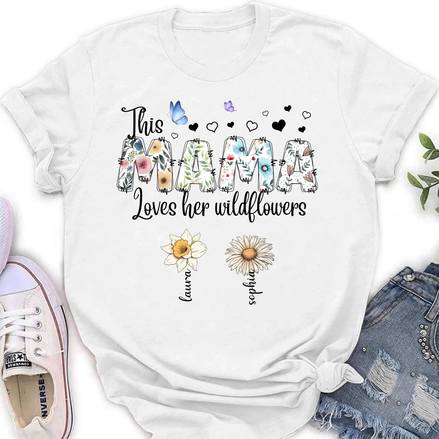 Personalized Mother Shirt/Hoodie - Up to 7 Kids - Mother's Day Gift Idea for Grandma/Mom - This Mama Loves Her Wildflowers