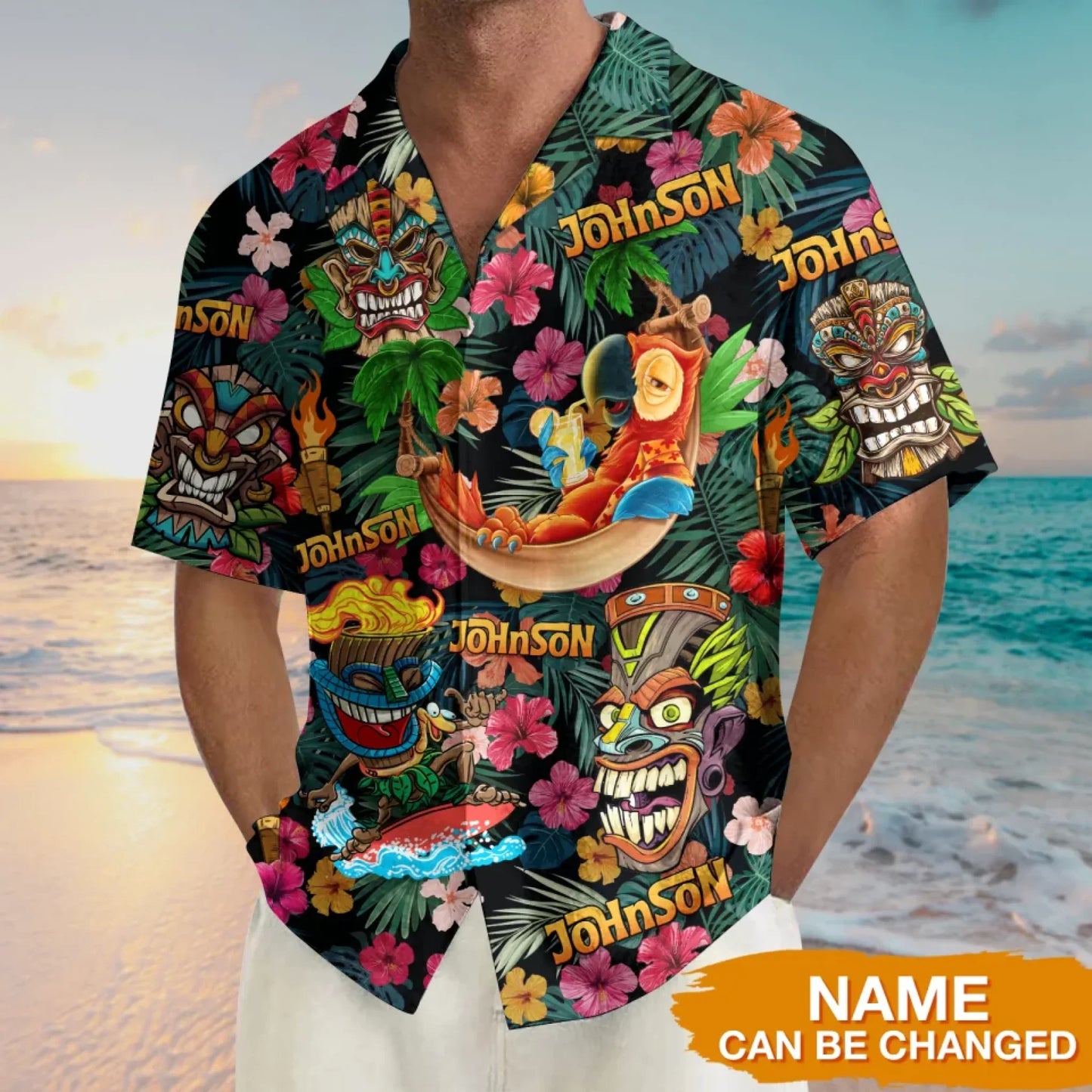 Personalized Hawaiian Shirt - Custom Tiki Tropical Design With Name - Beach Party Aloha Shirt for Men and Women