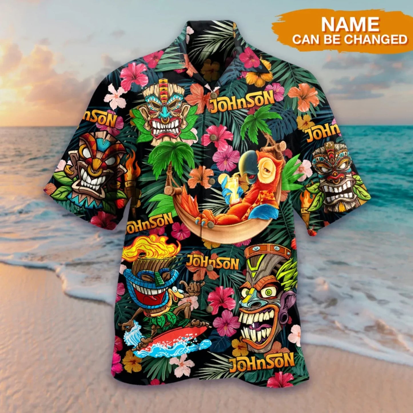 Personalized Hawaiian Shirt - Custom Tiki Tropical Design With Name - Beach Party Aloha Shirt for Men and Women