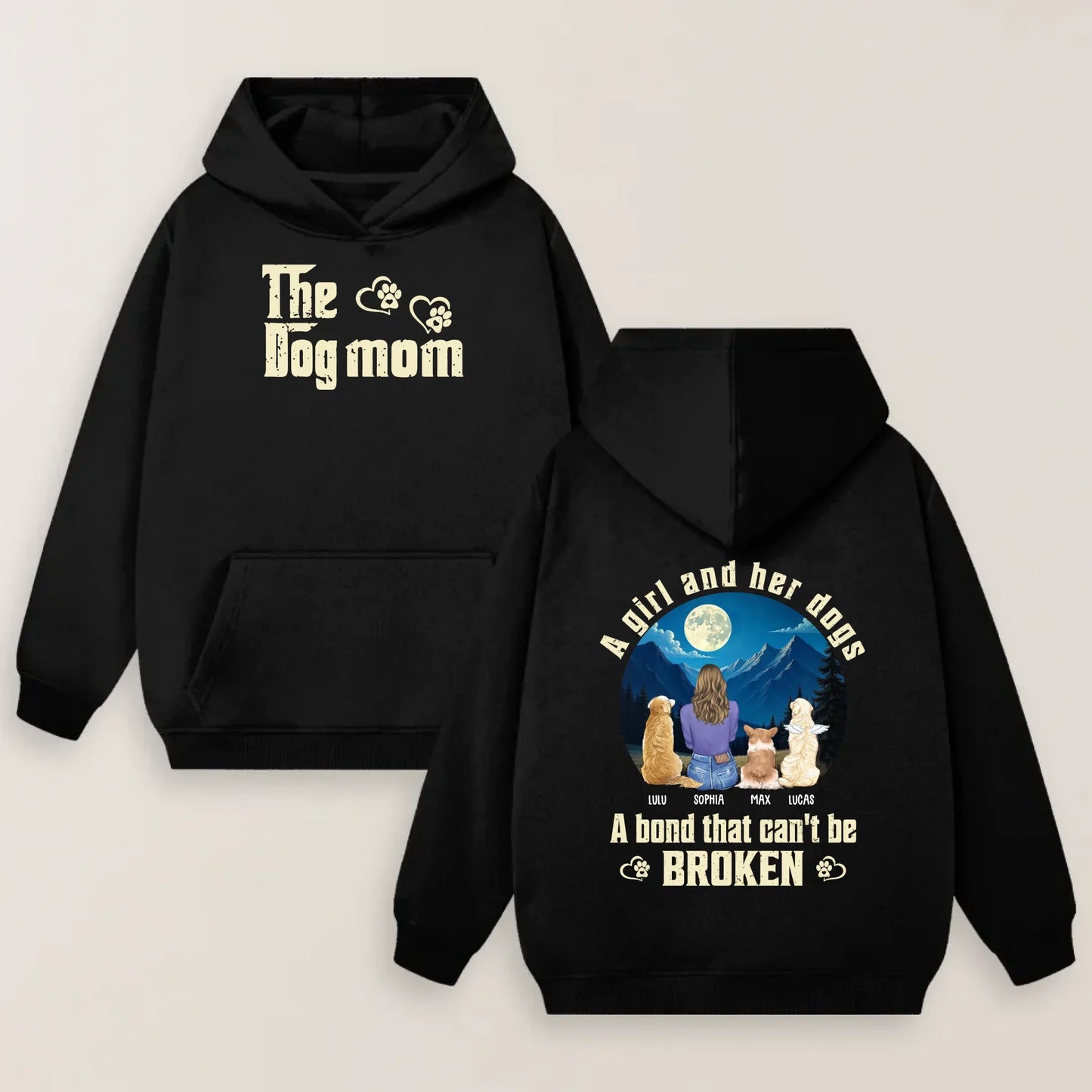 Personalized Dog Mom T-shirt/ Hoodie/ Sweater - Mother's Day Gift Idea For Dog Lover - A Girl And Her Dogs A Bond That Can't Be Broken