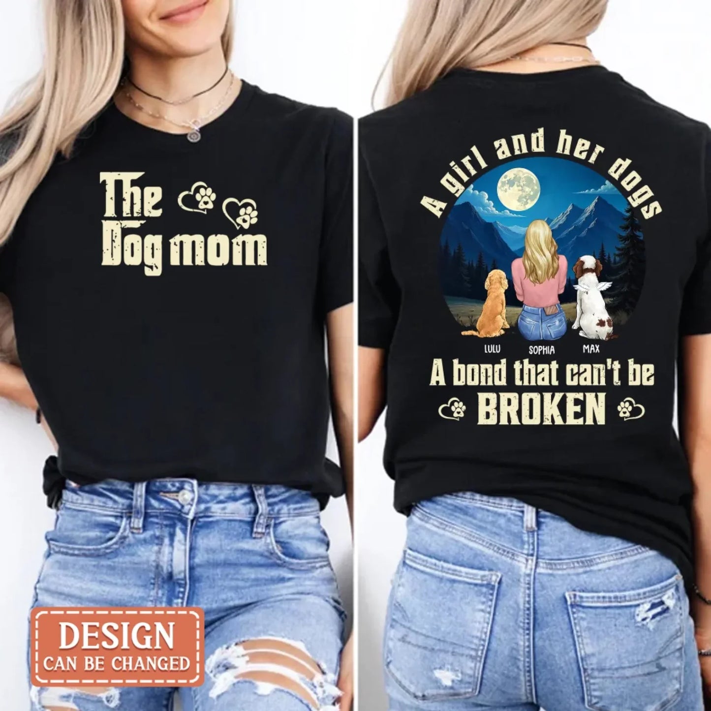 Personalized Dog Mom T-shirt/ Hoodie/ Sweater - Mother's Day Gift Idea For Dog Lover - A Girl And Her Dogs A Bond That Can't Be Broken