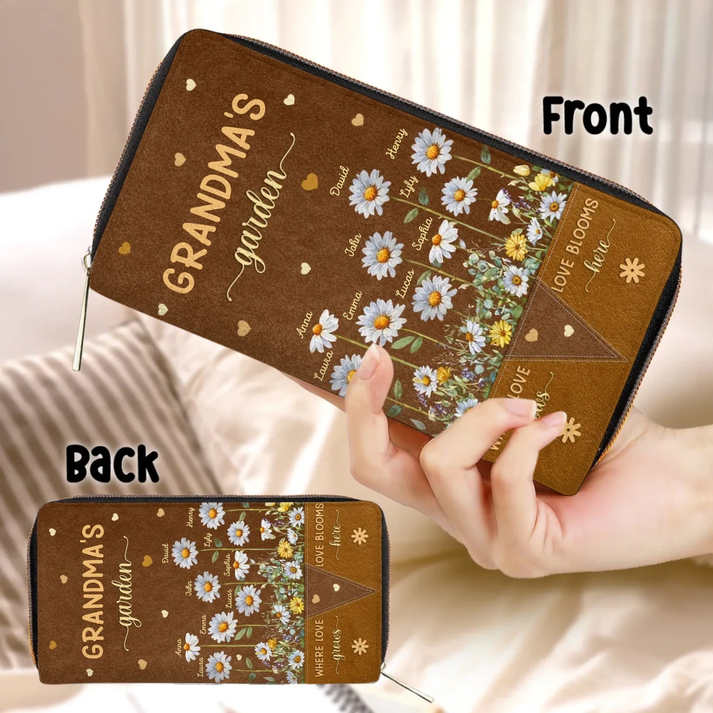 Personalized Grandma's Garden Long Wallet - Mother's Day Gift Idea - Up to 9 Kids