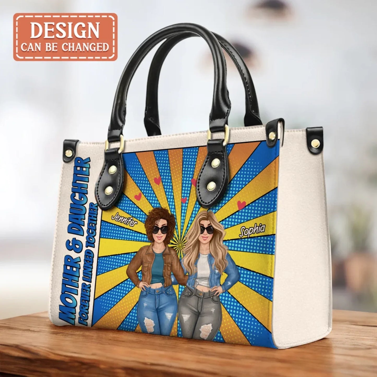 Personalized Mother & Daughter PU Leather Handbag With Long Straps - Mother's Day Gift Idea From Daughter