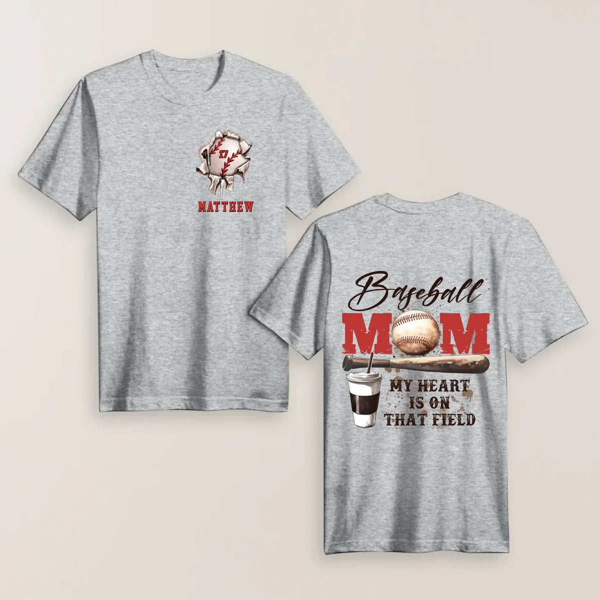 Personalized My Heart Is On That Field Baseball Mom Shirt  - Mother's Day Shirt