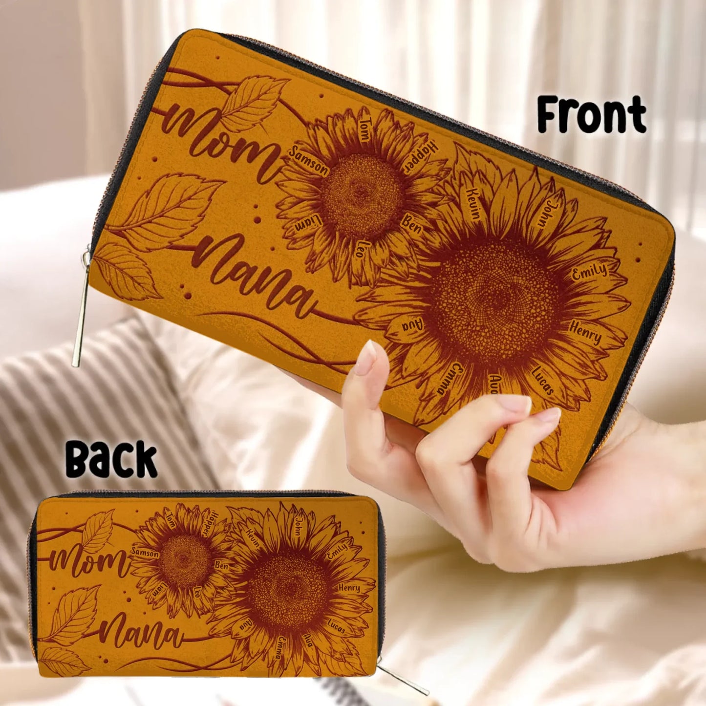 Personalized Grandma/Mom Sunflower Long Wallet - Best Mother's Day Gift Idea - Best Gift for Mother/Grandma