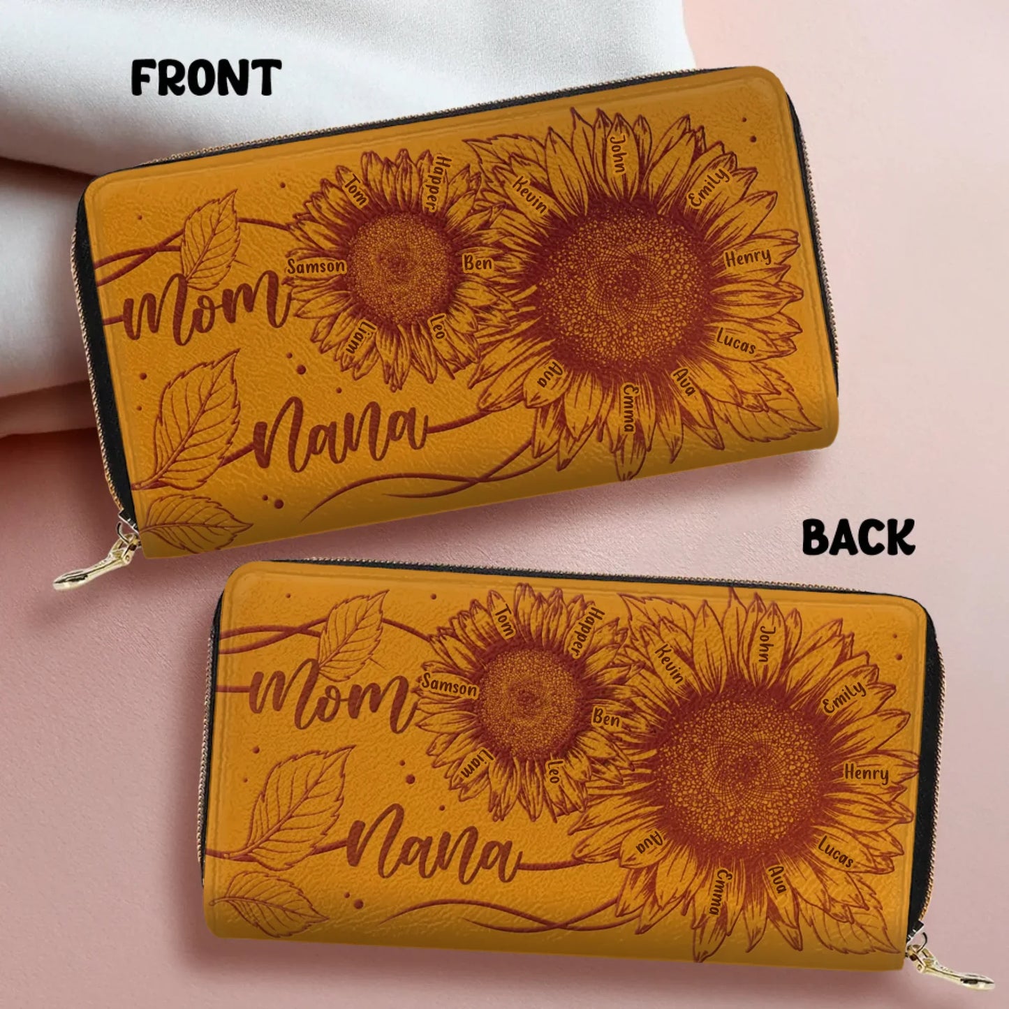 Personalized Grandma/Mom Sunflower Long Wallet - Best Mother's Day Gift Idea - Best Gift for Mother/Grandma