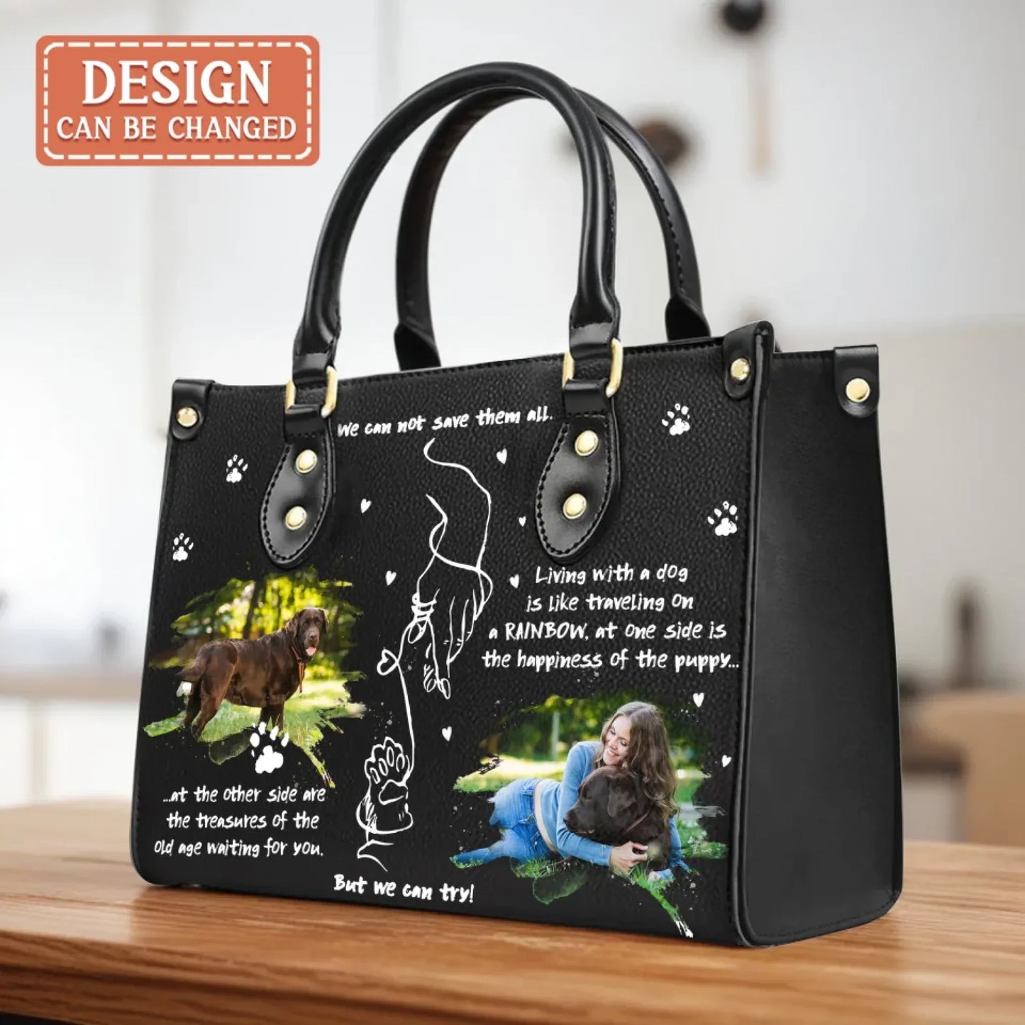 Personalized Dog Mom PU Leather Handbag With Long Straps - Upload Photos - Gift Idea For Pet Lover - We Can Not Save Them All But We Can Try