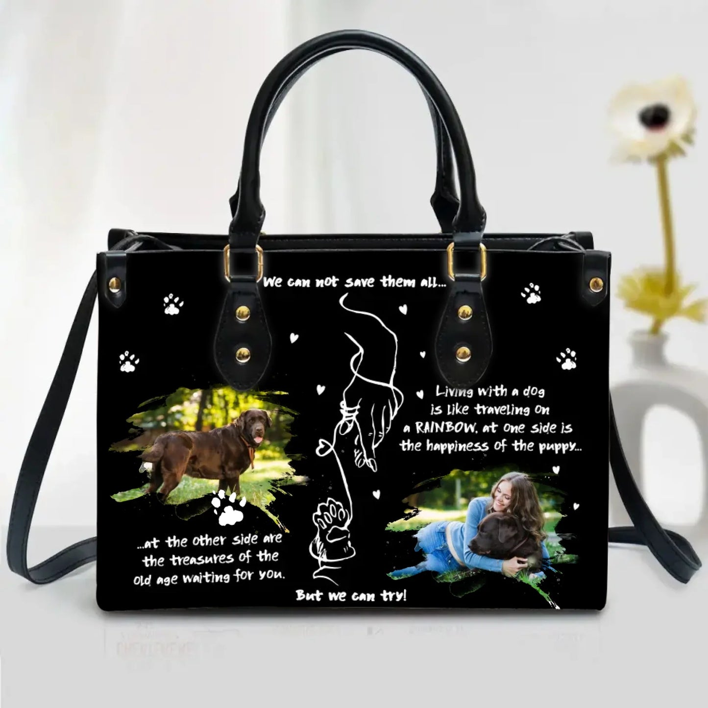 Personalized Dog Mom PU Leather Handbag With Long Straps - Upload Photos - Gift Idea For Pet Lover - We Can Not Save Them All But We Can Try