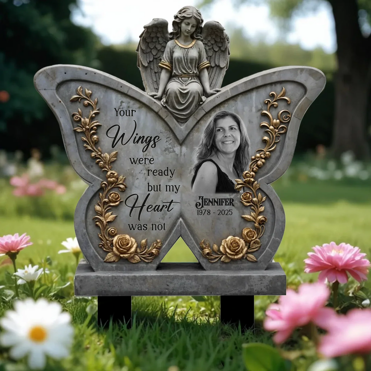 Personalized Memorial Angel Butterfly Metal Sign - Memorial Gift Idea For Mother's Day - Your Wings Were Ready But My Heart Was Not