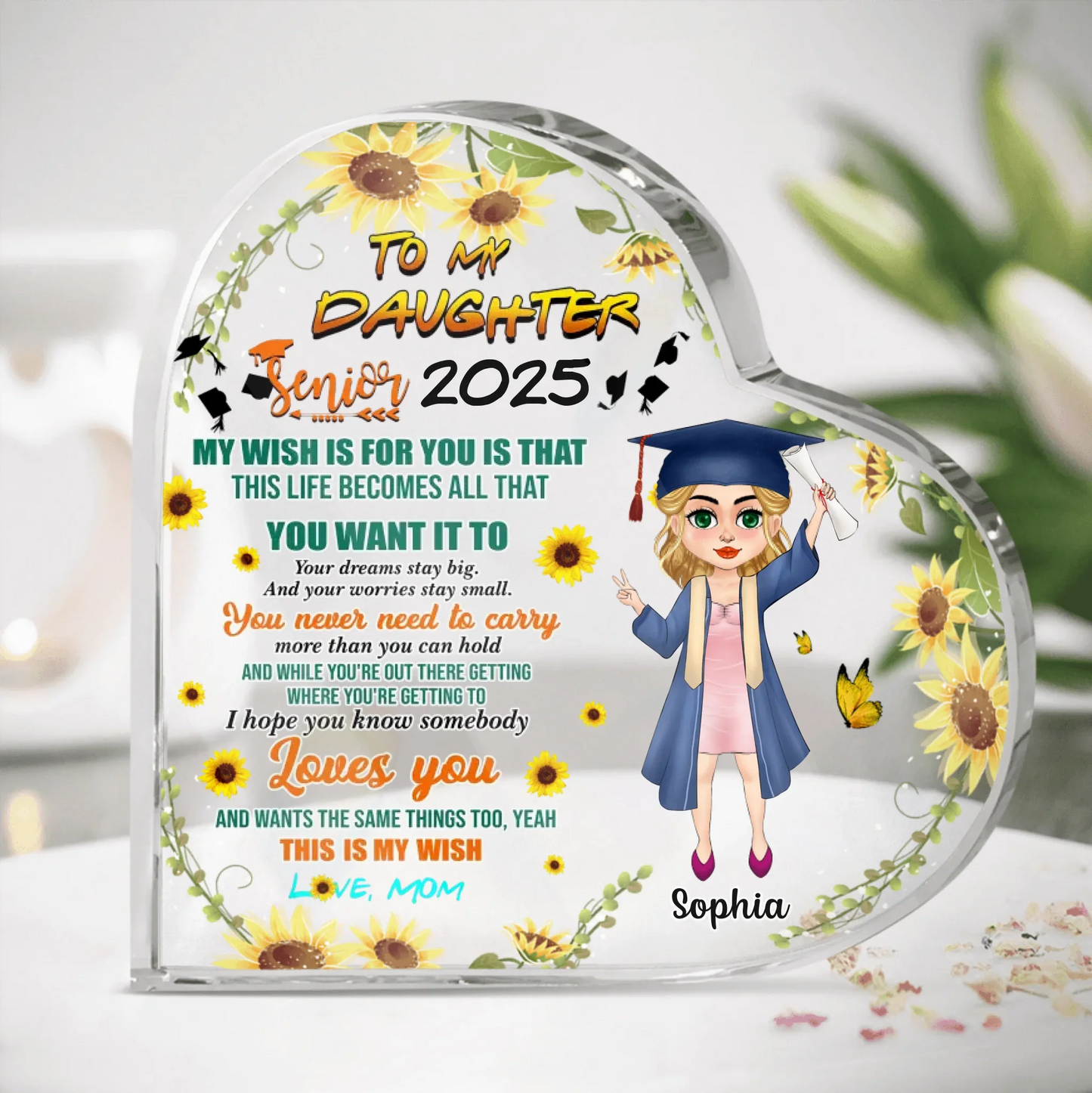 Personalized Chibi Girl Graduation Heart Acrylic Plaque - Gift Idea For Daughter/Graduation - I Hope You Know Somebody Loves You