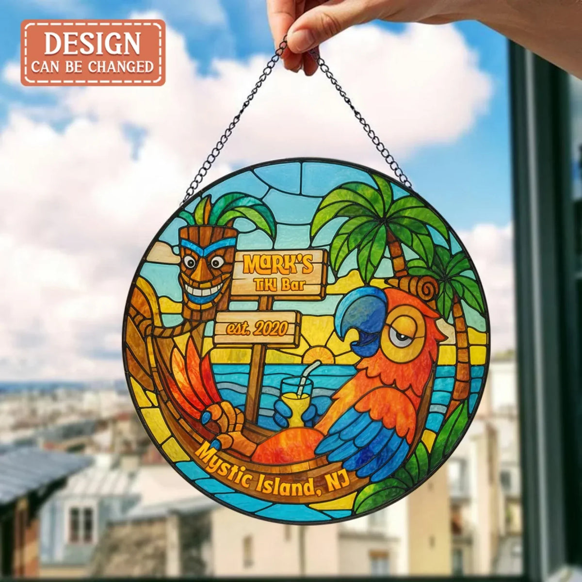 Personalized Tiki Bar Round Suncatcher - Summer Gift Idea for Family