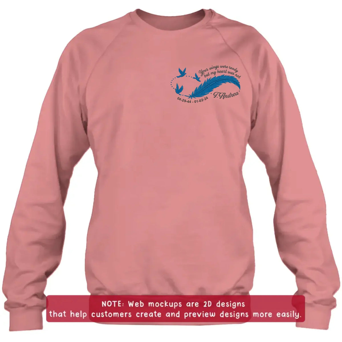 Custom Personalized Memorial Embroidered T-Shirt/ Sweater/ Hoodie - Memorial Gift Idea - Your Wings Were Ready But My Heart Was Not