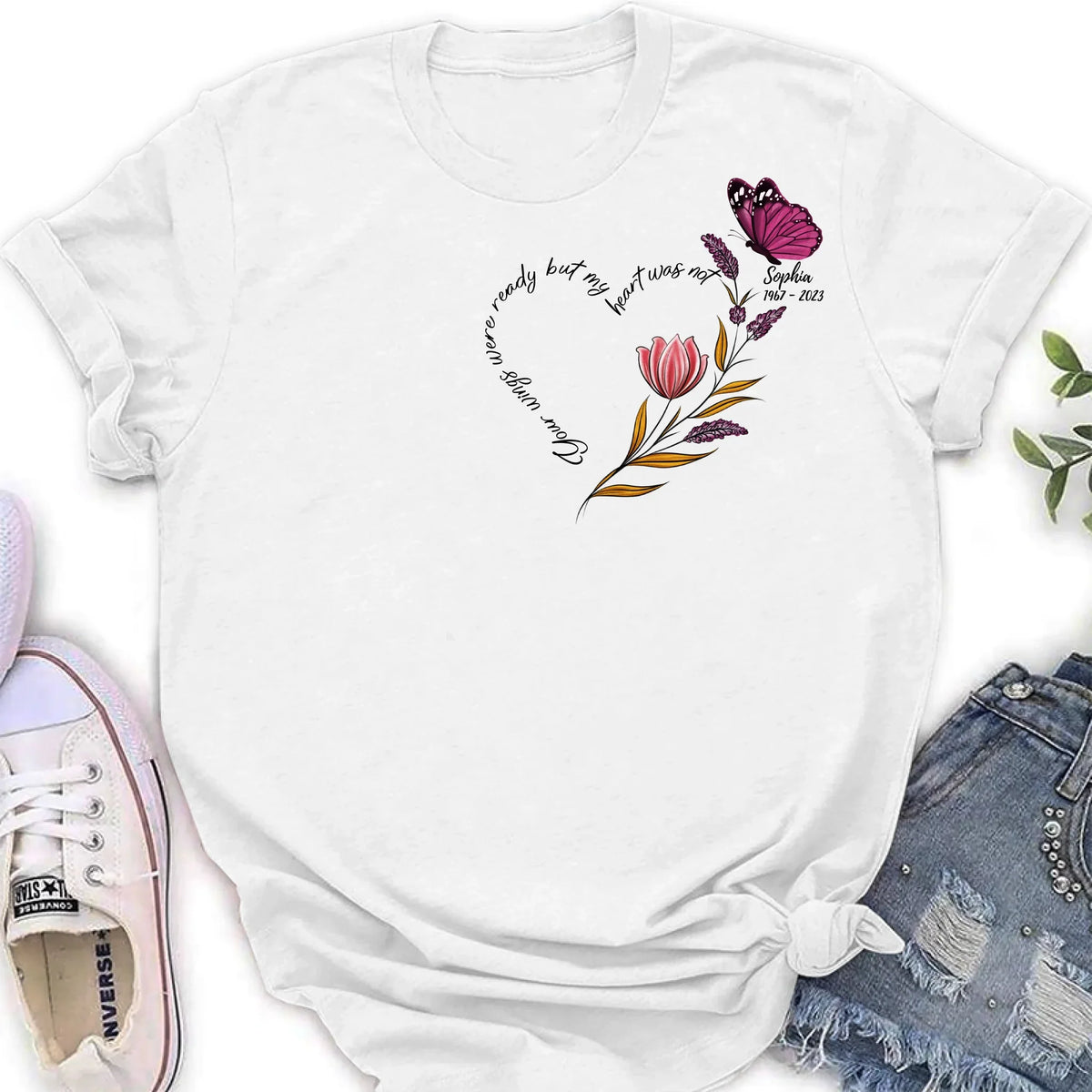 Personalized Memorial Shirt/Hoodie - Memorial Gift Idea for Mother's Day/Father's Day - Your Wings Were Ready But My Heart Was Not