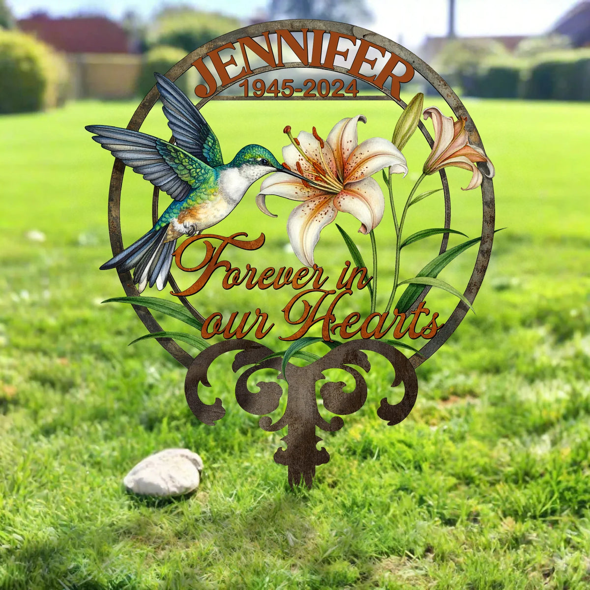 Personalized Memorial Metal Sign - Memorial Gift Idea For Family Member - Forever In Our Hearts