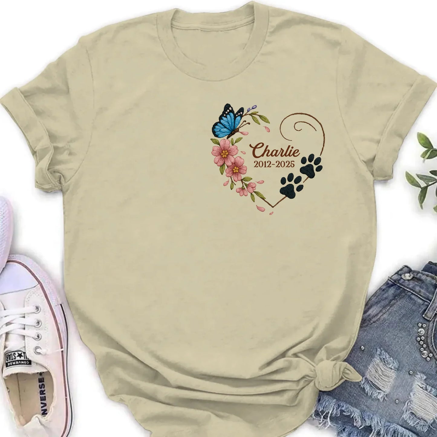 Custom Personalized Dog Memorial Embroidered T-Shirt/ Sweater/ Hoodie - Memorial Gift Idea For Pet Lover