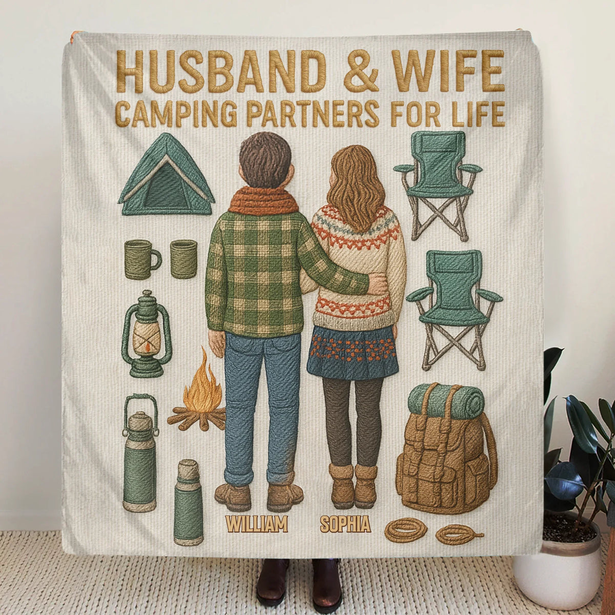 Personalized Toy Box Camping Couple Quilt/Fleece Throw Blanket - Gift Idea For Couple/Camping Lover - Husband And Wife Camping Partners For Life