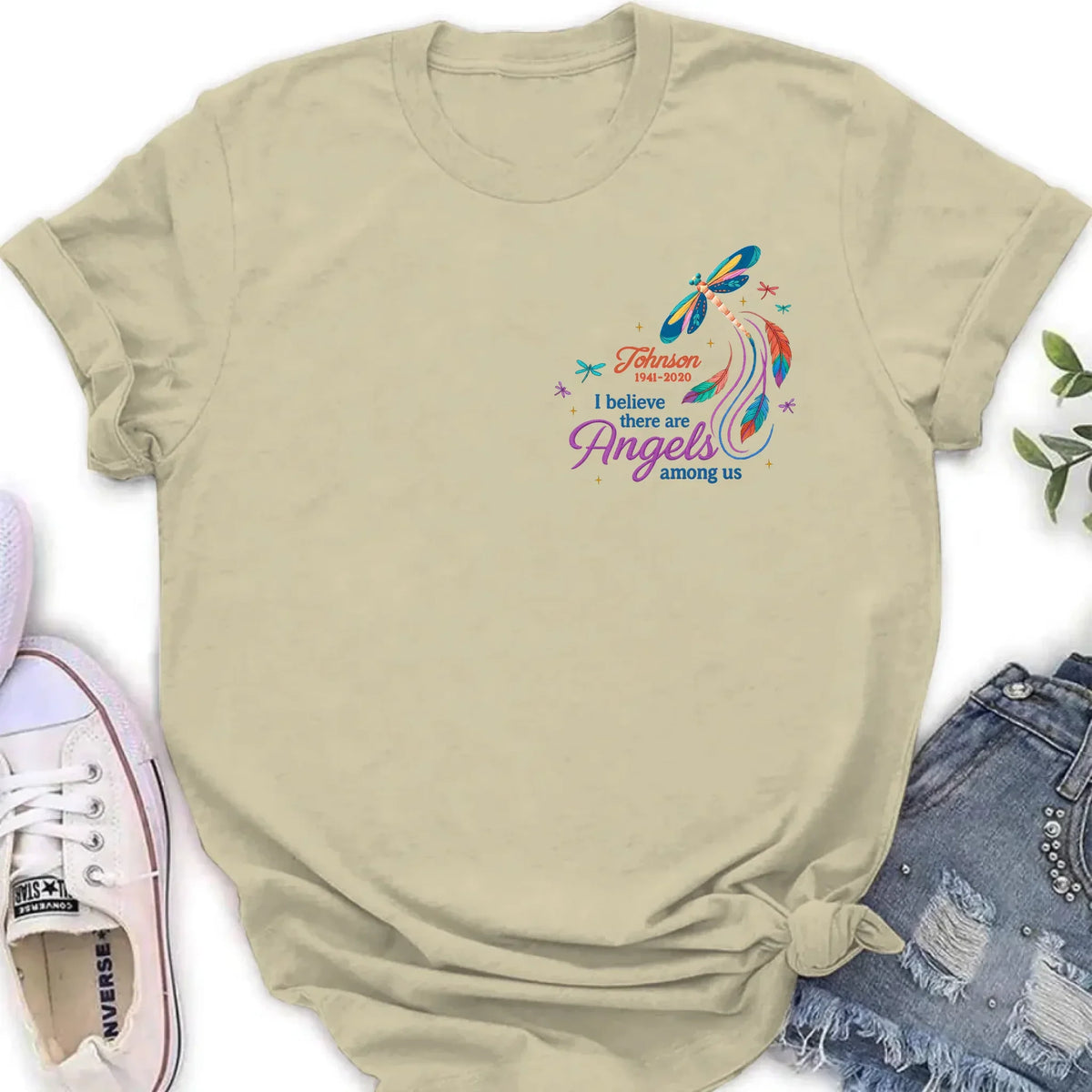 Personalized Memorial Embroidered T-Shirt/Sweater/Hoodie - Memorial Gift Idea - I Believe There Are Angels Among Us