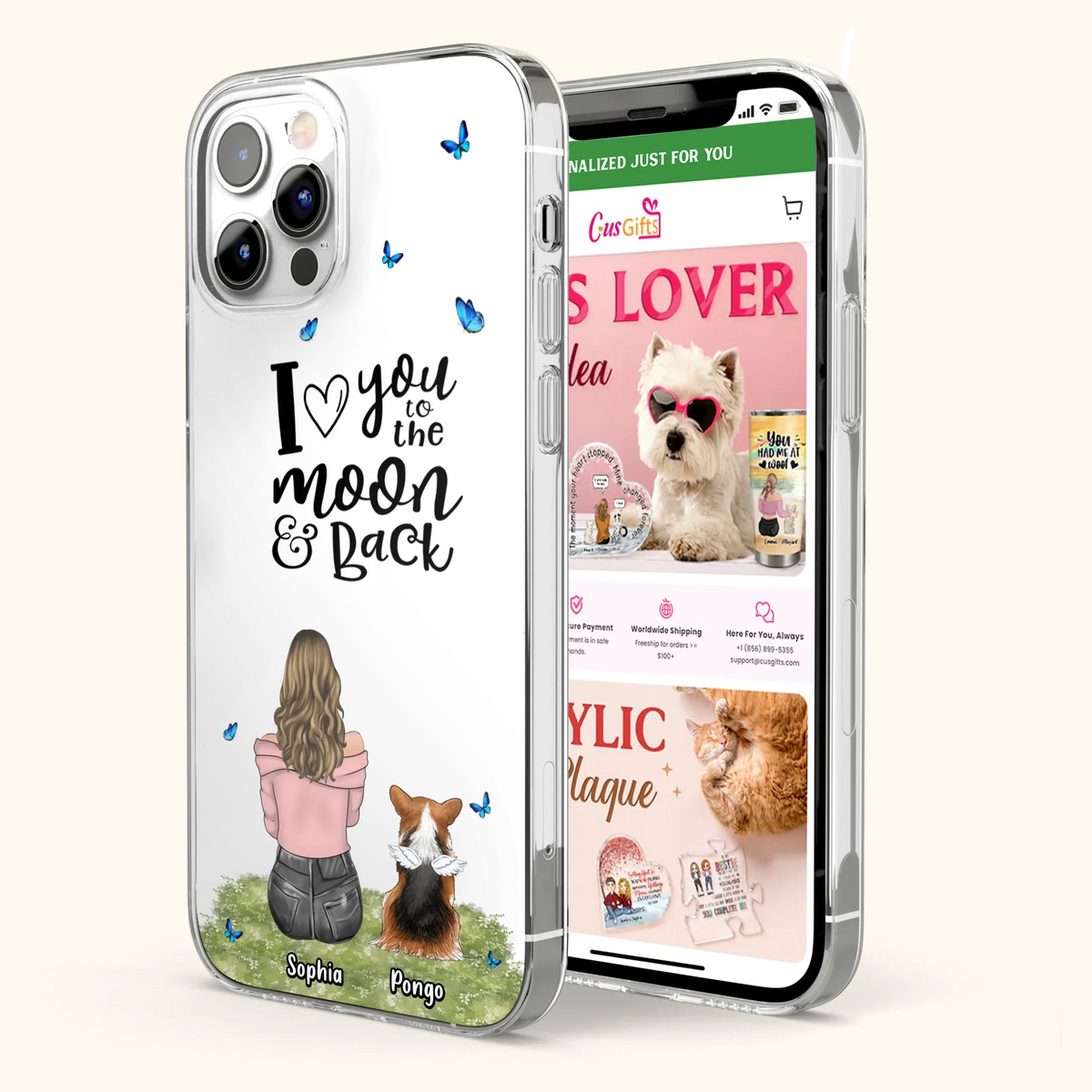 Personalized Dog Phone Case - Upto 4 Dogs - Gift Idea For Dog Owners - I Love You To The Moon & Back  - Case For iPhone/Samsung