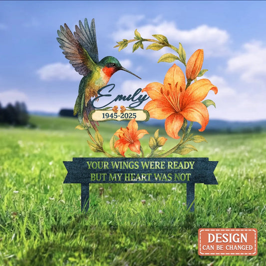 Personalized Memorial Metal Sign - Memorial Gift Idea For Family Member - Your Wings Were Ready But My Heart Was Not