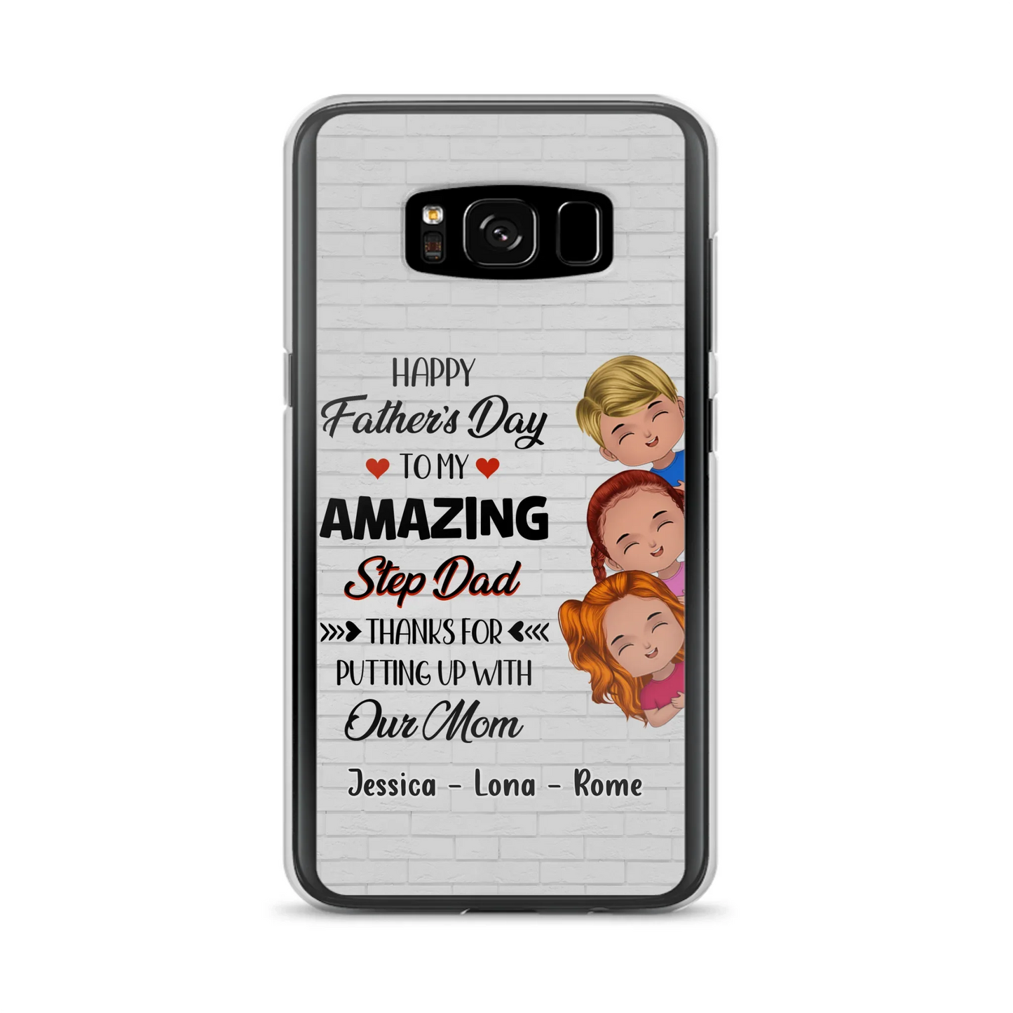 Personalized Dad Phone Case - Gift Idea For Father's Day - Up to 3 Kids - To My Amazing Step Dad Thanks For Putting Up With Our Mom - Case For iPhone & Samsung