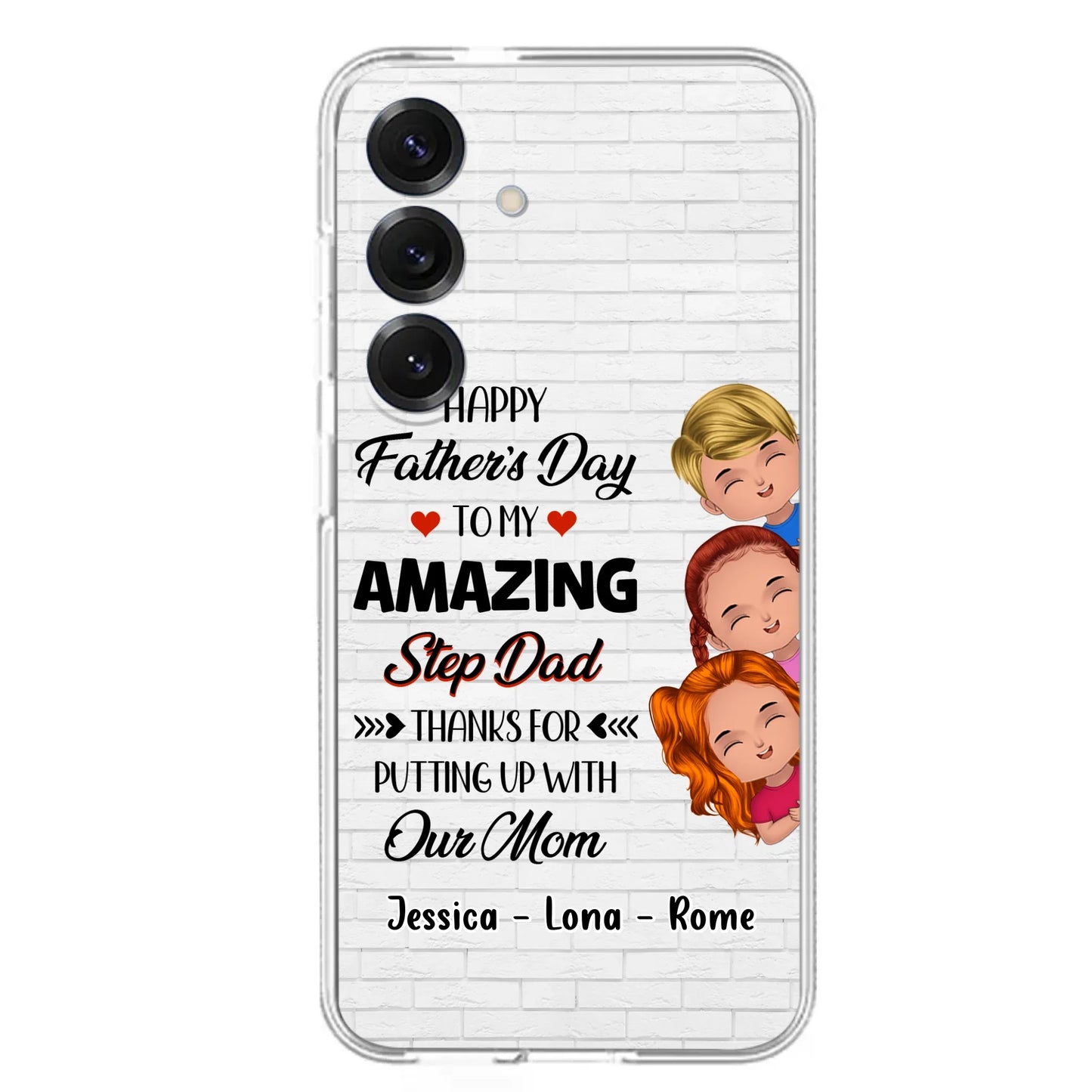 Personalized Dad Phone Case - Gift Idea For Father's Day - Up to 3 Kids - To My Amazing Step Dad Thanks For Putting Up With Our Mom - Case For iPhone & Samsung