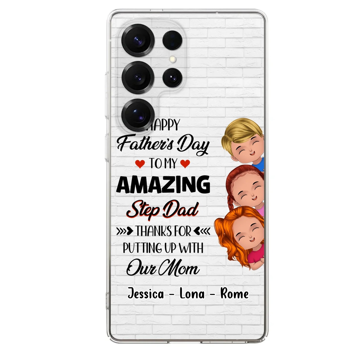 Personalized Dad Phone Case - Gift Idea For Father's Day - Up to 3 Kids - To My Amazing Step Dad Thanks For Putting Up With Our Mom - Case For iPhone & Samsung