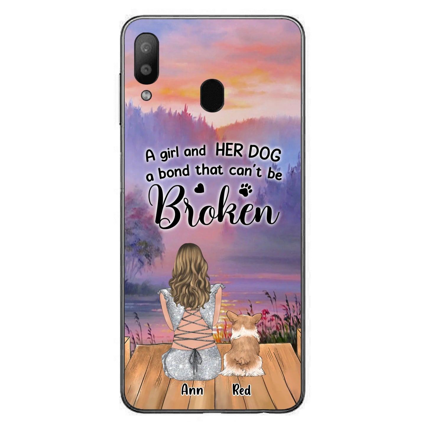 Custom Personalized Dog Mom Phone Case - Upto 4 Dogs - Mother's Day Gift Idea for Dog Lovers - A Girl And Her Dog A Bond That Can't Be Broken - Case for iPhone/Samsung