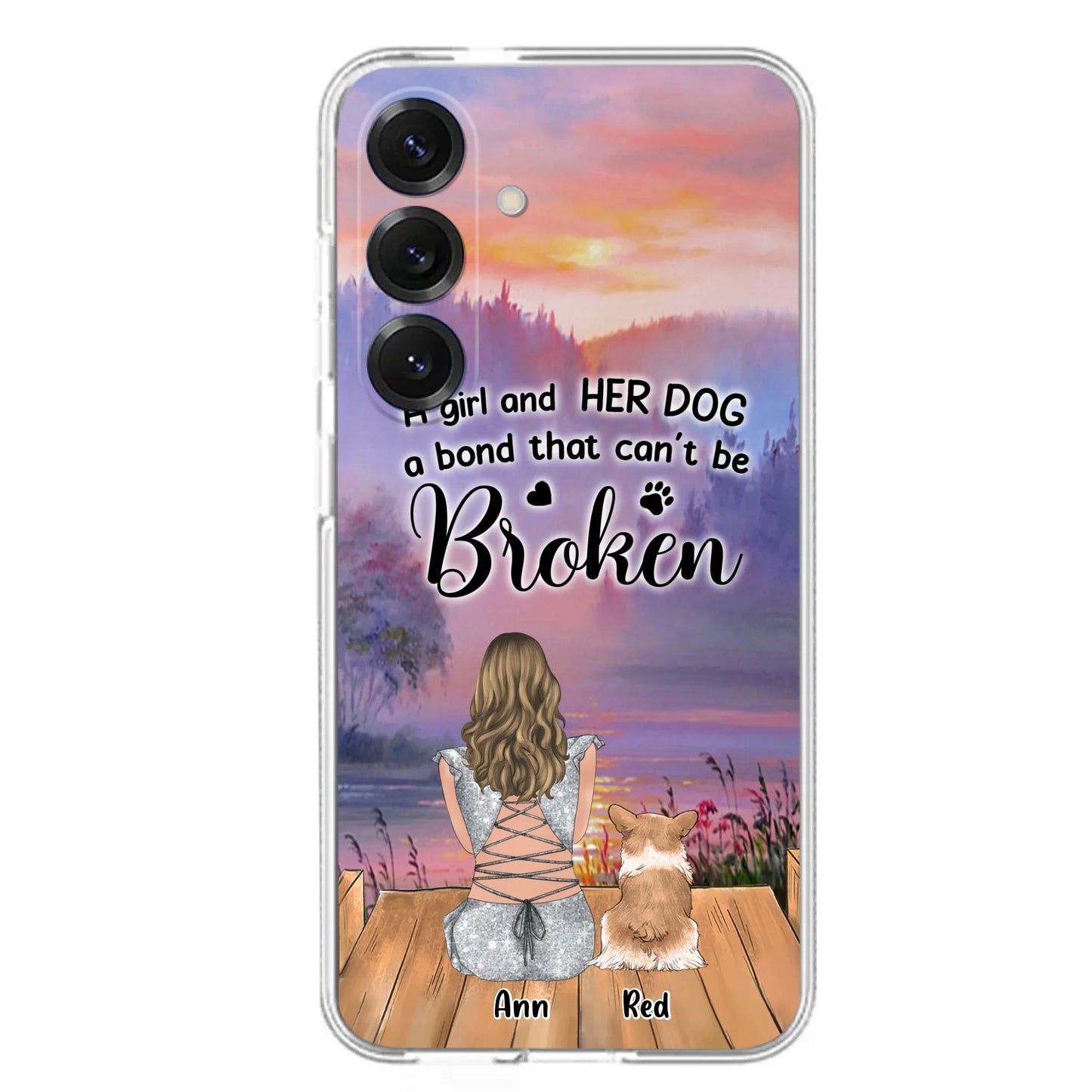 Custom Personalized Dog Mom Phone Case - Upto 4 Dogs - Mother's Day Gift Idea for Dog Lovers - A Girl And Her Dog A Bond That Can't Be Broken - Case for iPhone/Samsung