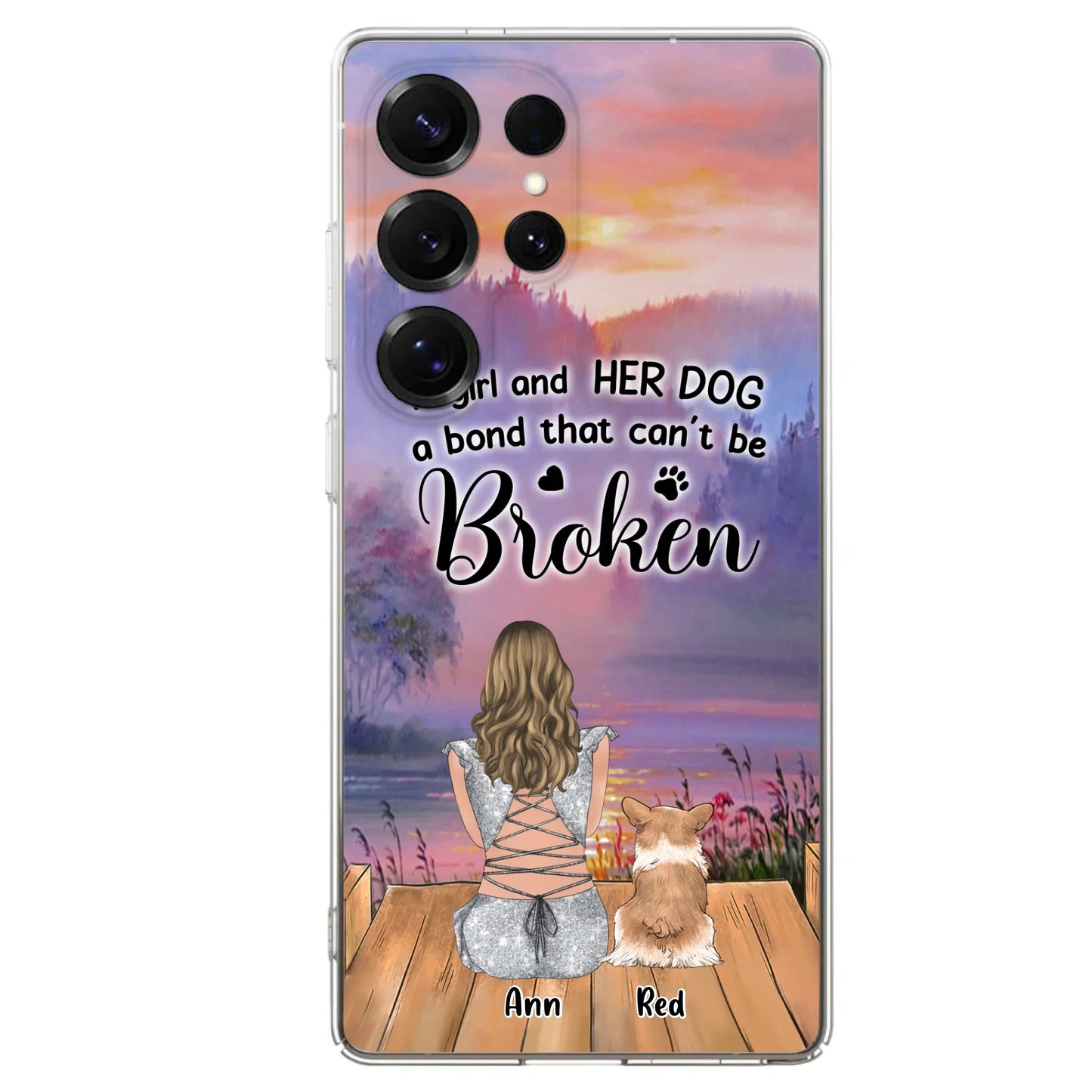 Custom Personalized Dog Mom Phone Case - Upto 4 Dogs - Mother's Day Gift Idea for Dog Lovers - A Girl And Her Dog A Bond That Can't Be Broken - Case for iPhone/Samsung