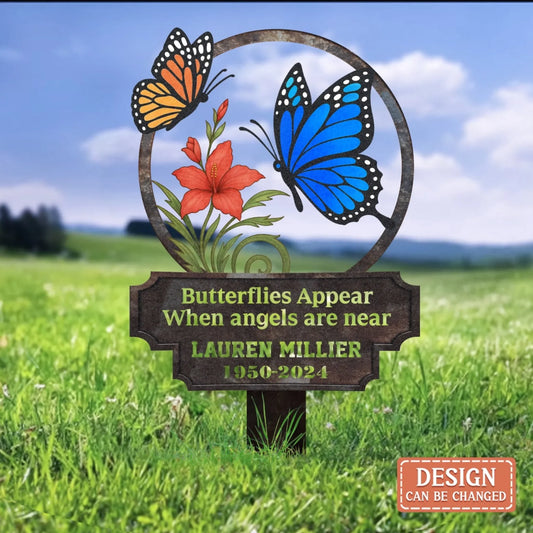 Personalized Memorial Metal Sign - Butterflies Appear When Angels Are Near - Memorial Gift Idea For Family Member