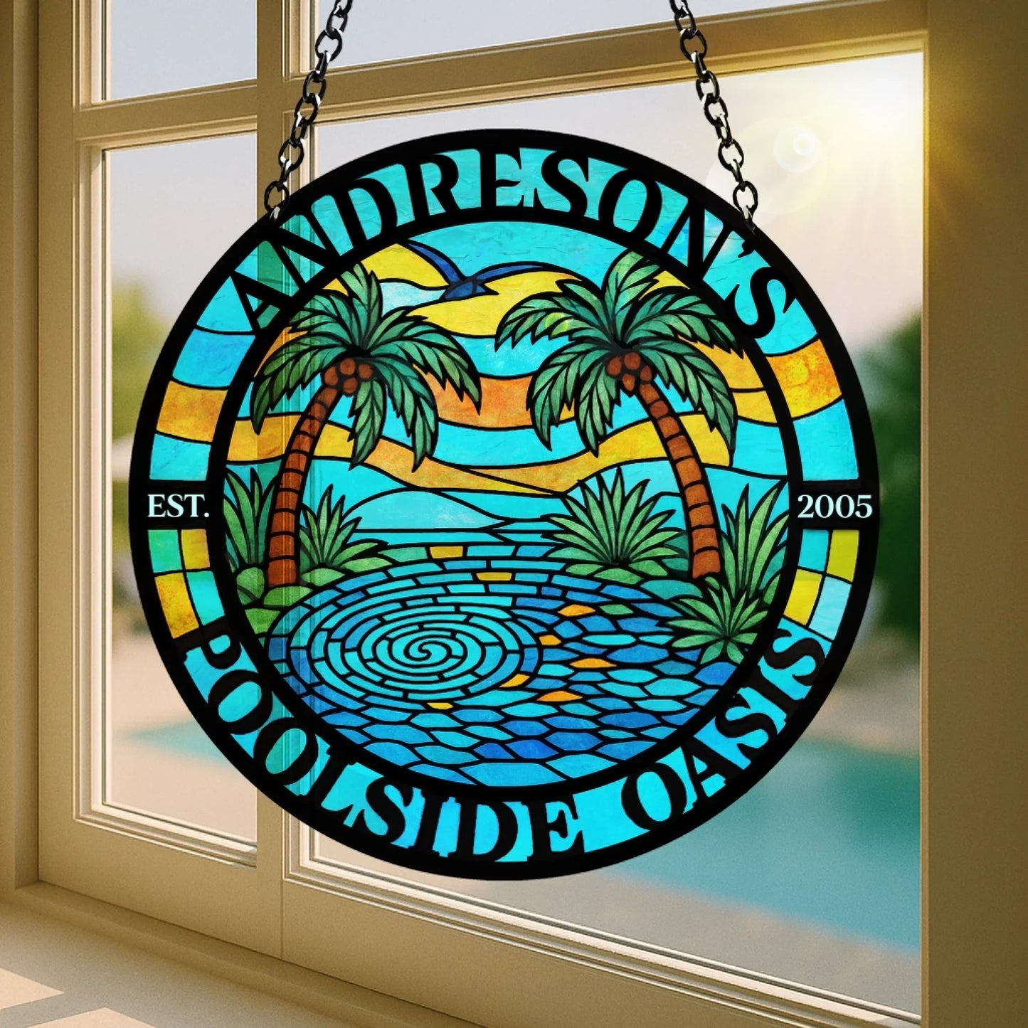 Custom Personalized Poolside Oasis Acrylic Suncatcher - Summer Gift Idea