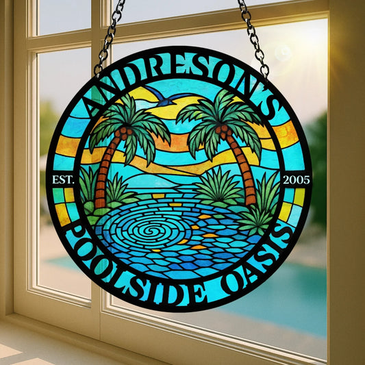 Custom Personalized Poolside Oasis Acrylic Suncatcher - Summer Gift Idea