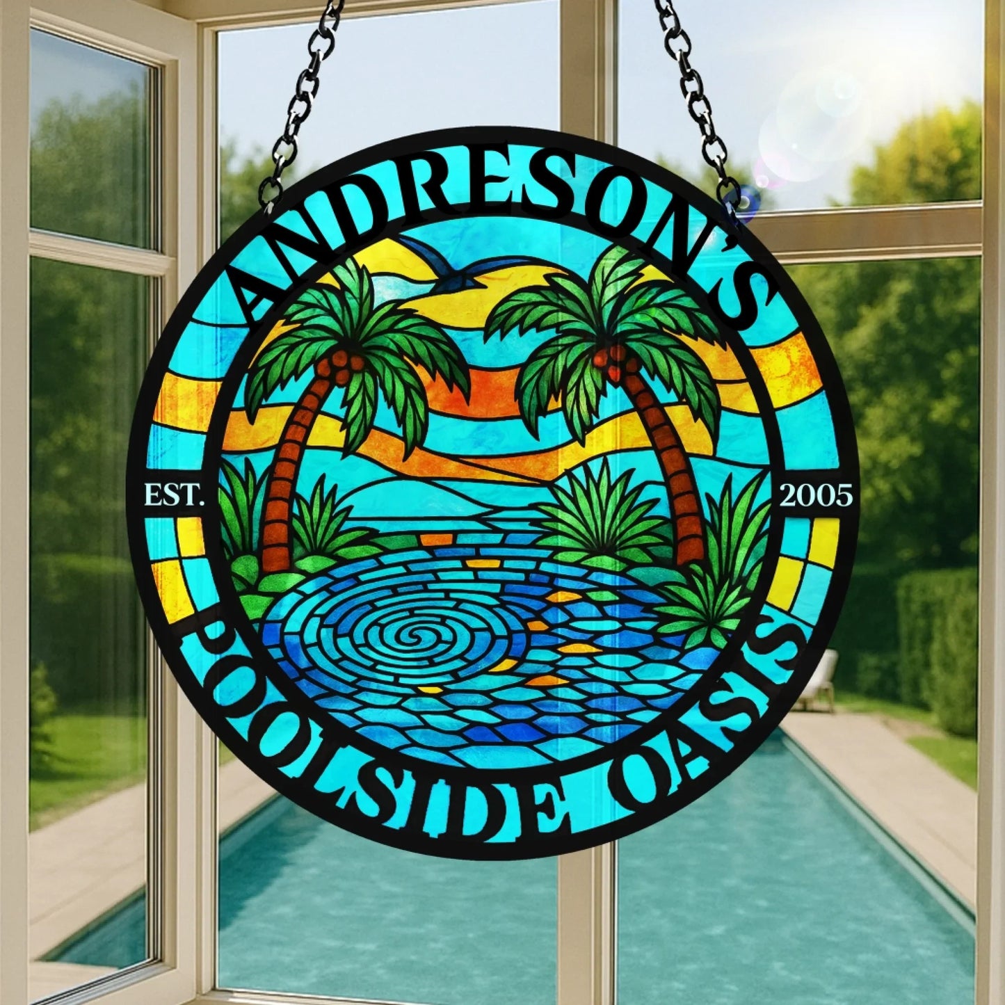 Custom Personalized Poolside Oasis Acrylic Suncatcher - Summer Gift Idea
