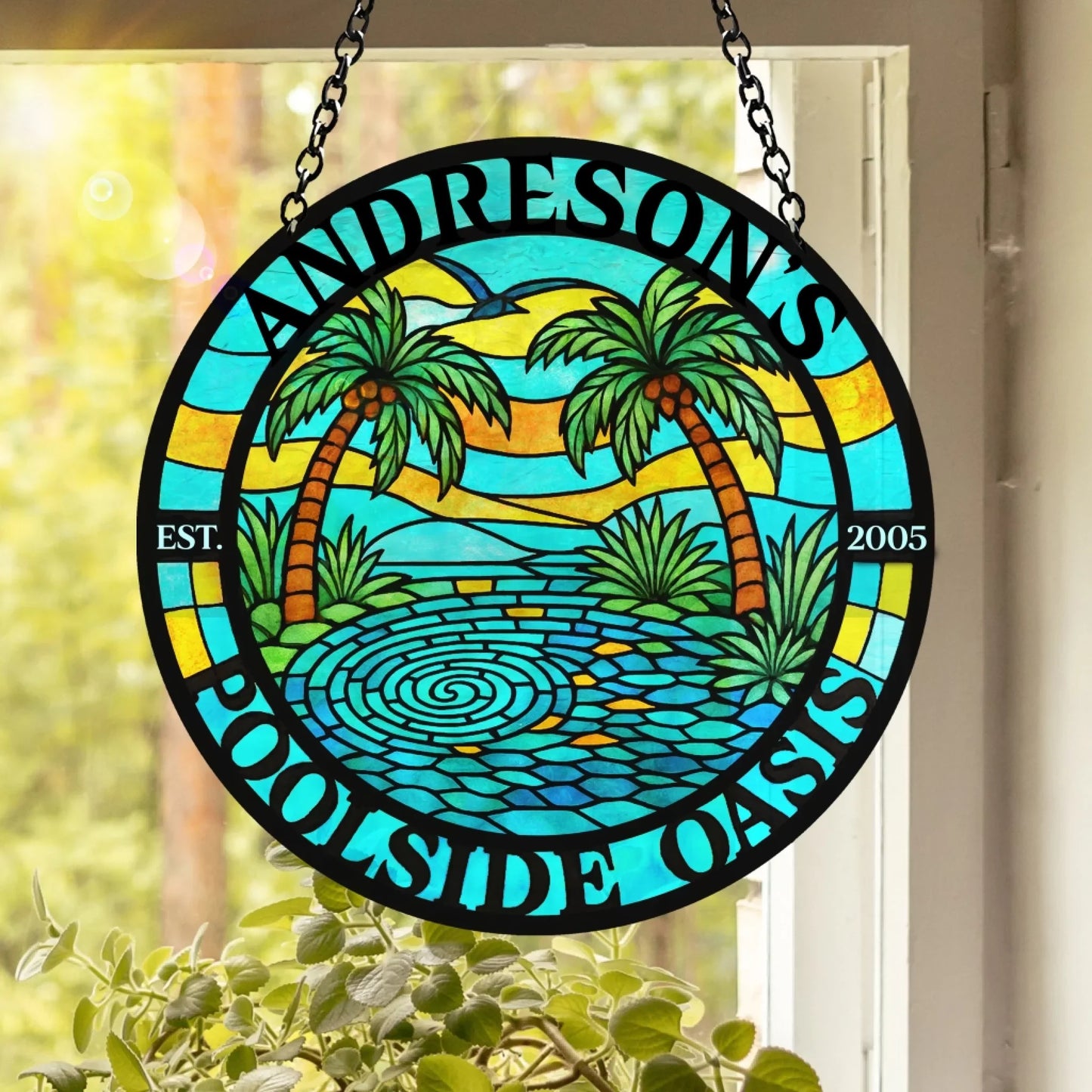 Custom Personalized Poolside Oasis Acrylic Suncatcher - Summer Gift Idea