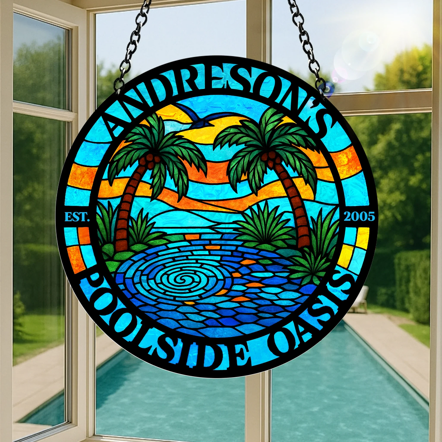 Custom Personalized Poolside Oasis Acrylic Suncatcher - Summer Gift Idea