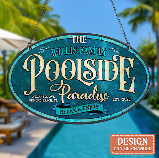 Personalized Family Poolside Acrylic Suncatcher - Summer Gift Idea - Relax & Enjoy
