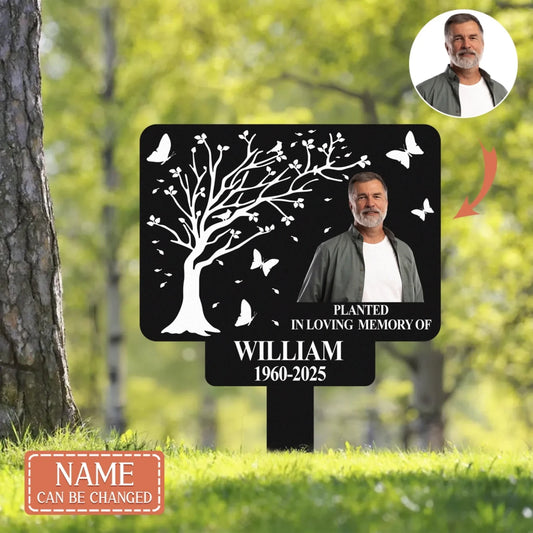 Personalized Planted In Loving Memory Metal Sign - Memorial Gift Idea - Upload Photo