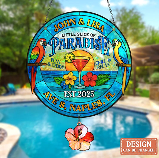 Personalized Oasis Backyard Acrylic Suncatcher - Summer Gift Idea - Little Slice Of Paradise