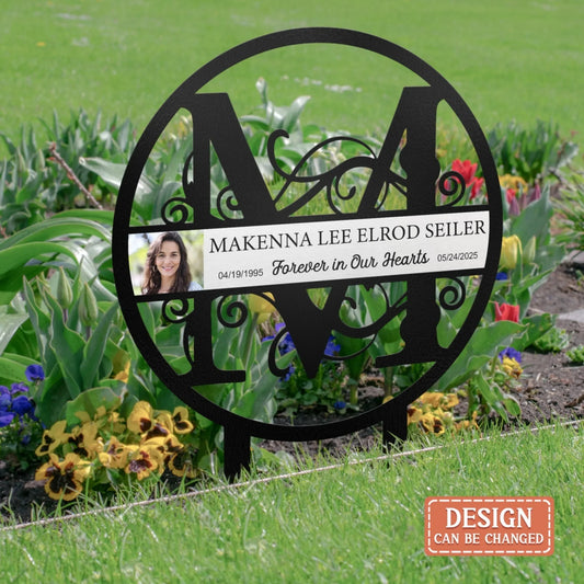 Personalized Memorial Yard Metal Sign - Memorial Gift Idea - Upload Photo - Forever In Our Hearts