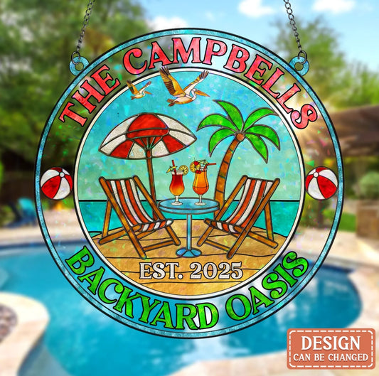 Personalized Backyard Oasis Acrylic Suncatcher - Summer Gift Idea