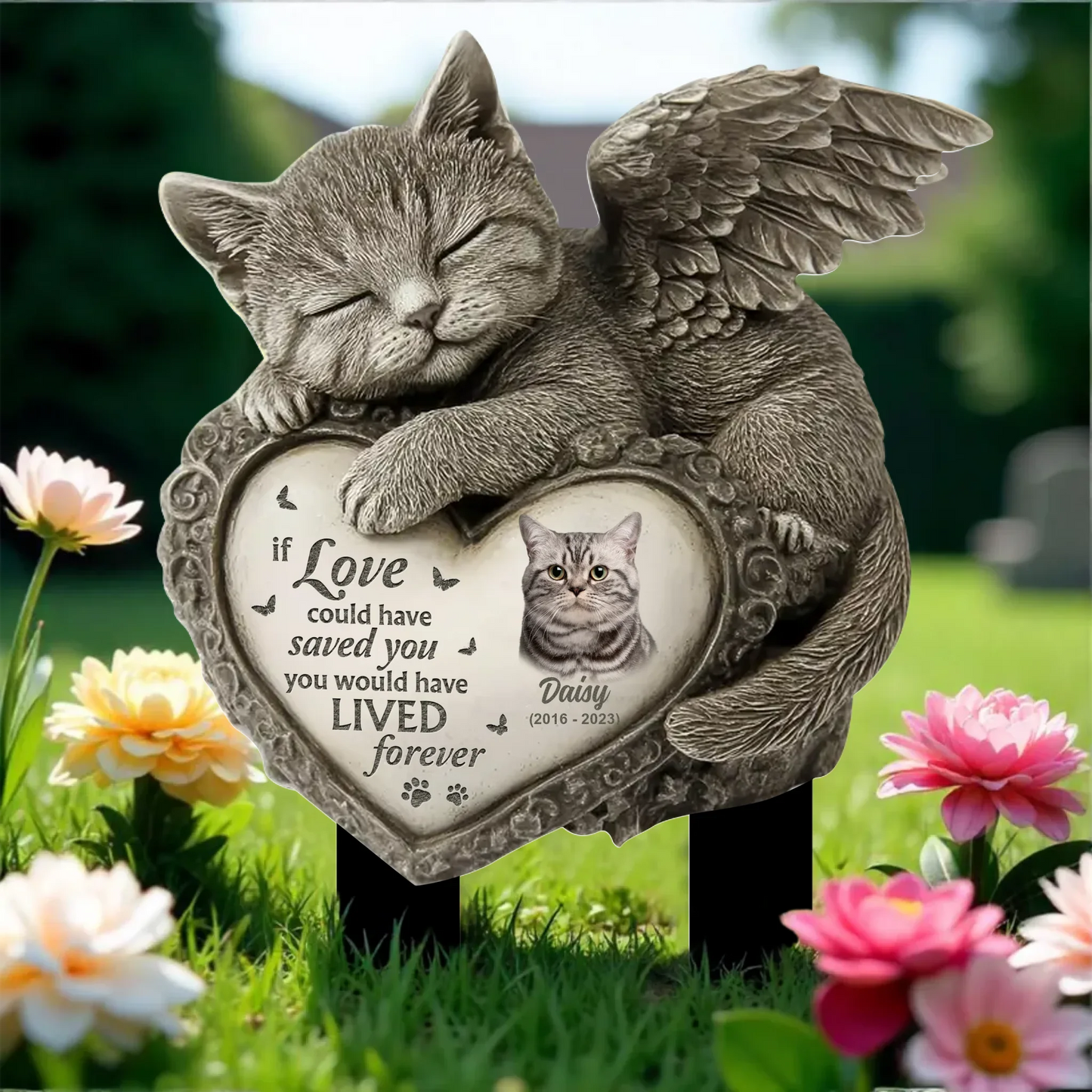 Personalized Angel Cat Sleeping Stone Effect Metal Sign - Memorial Gift Idea - If Love Could Have Saved You