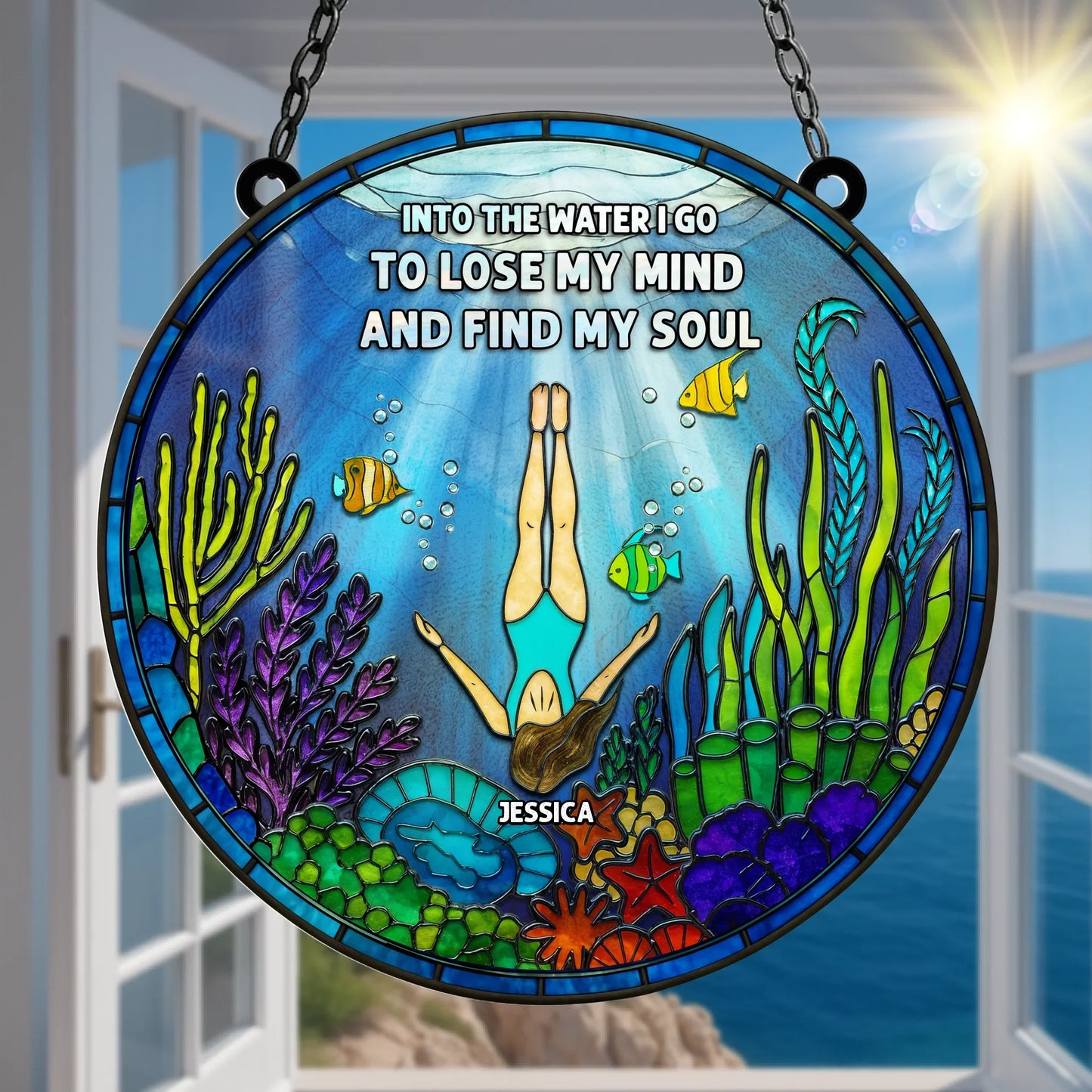 Custom Name Mermaid Acrylic Suncatcher - Mermaid/ Summer Gift Idea For Friend - Into The Water I Go To Lose My Mind And Find My Soul