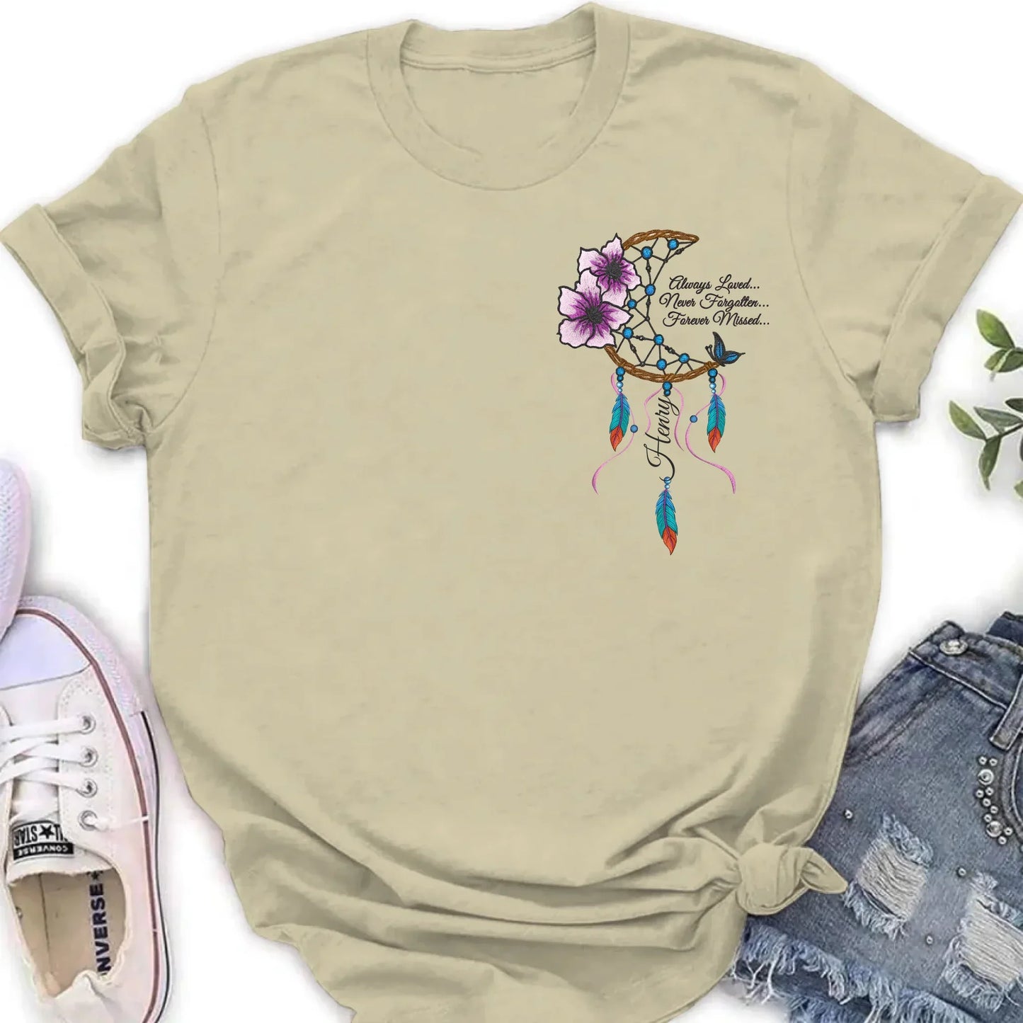 Personalized Memorial Embroidered T-Shirt/Sweater/Hoodie - Memorial Gift Idea - Always Loved Never Forgotten Forever Missed