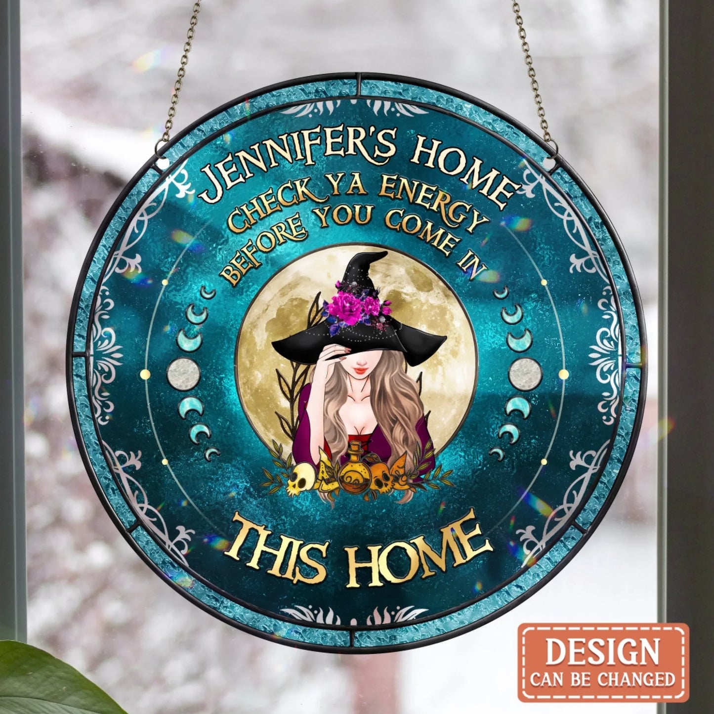 Personalized Witch Acrylic Suncatcher - Gift Idea For Witch/Wicca Decor/Pagan Decor - Check Ya Energy Before You Come In This Home