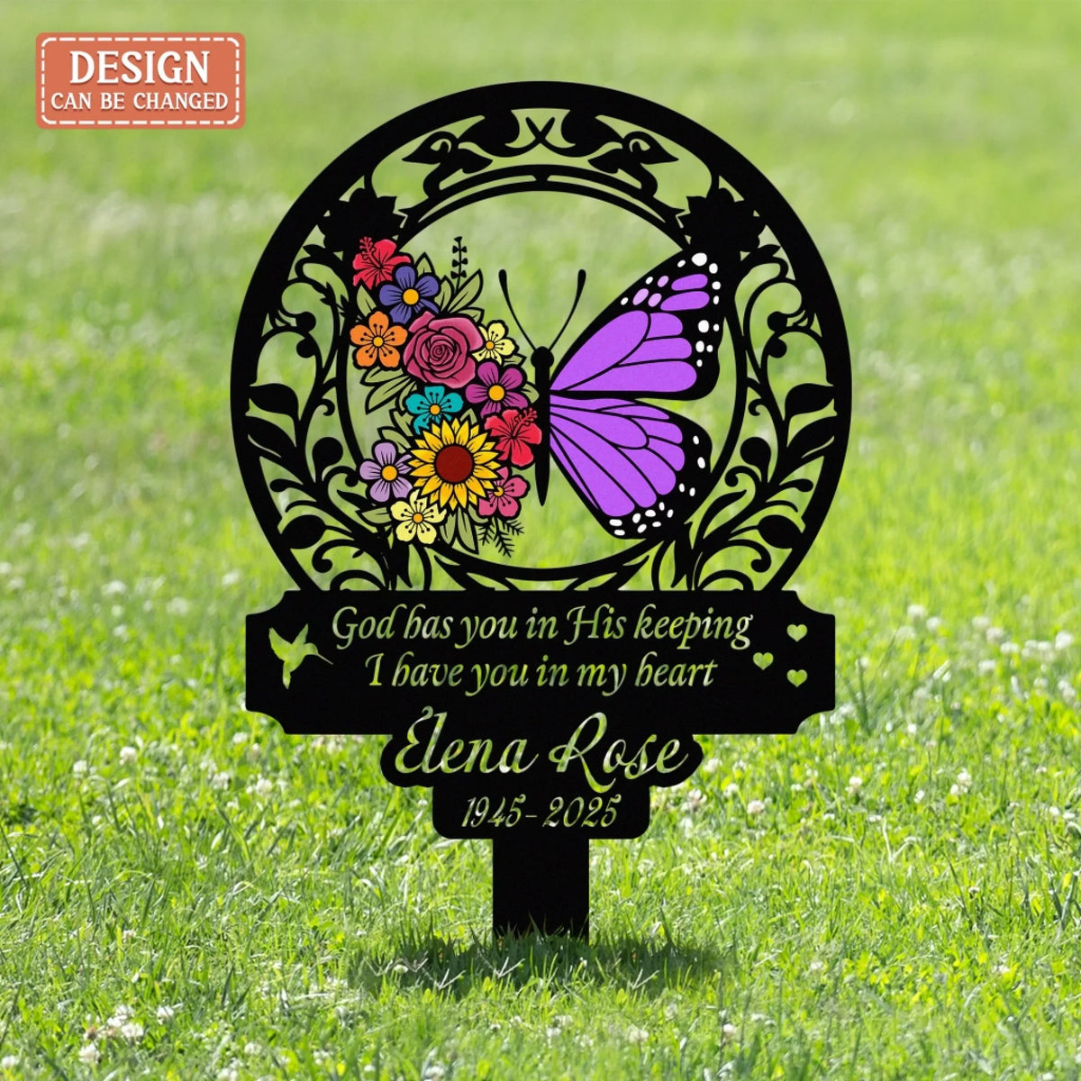 Personalized Memorial Stake Metal Sign - Sympathy Remembrance Gift - God Has You In His Keeping I Have You In My Heart